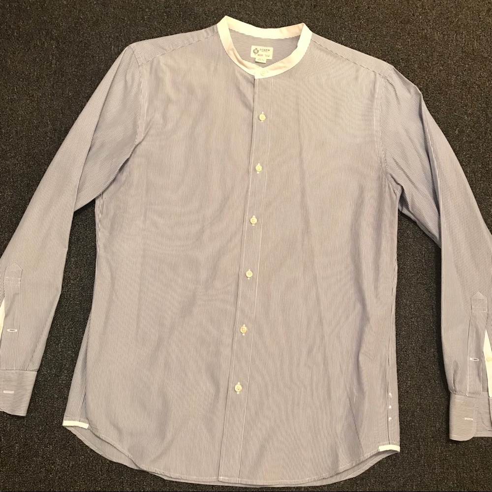 JCREW blue/white collarless button down (Men)